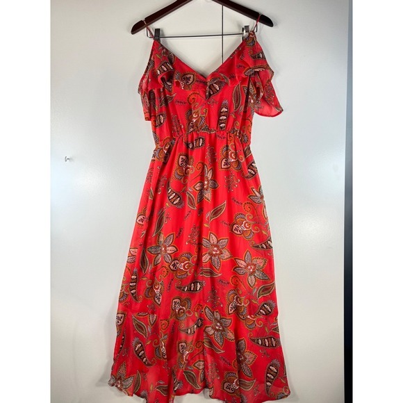 eyeshadow Red Floral Print Dress Ruffle Sleeve Summer Casual Size S - Picture 13 of 14